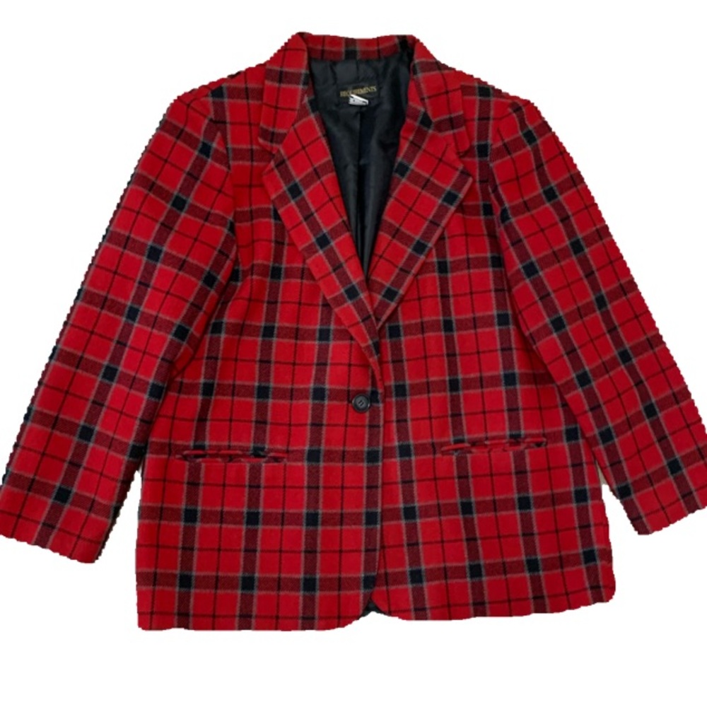 Vintage 90s Wool Blend Plaid Blazer Jacket - 16